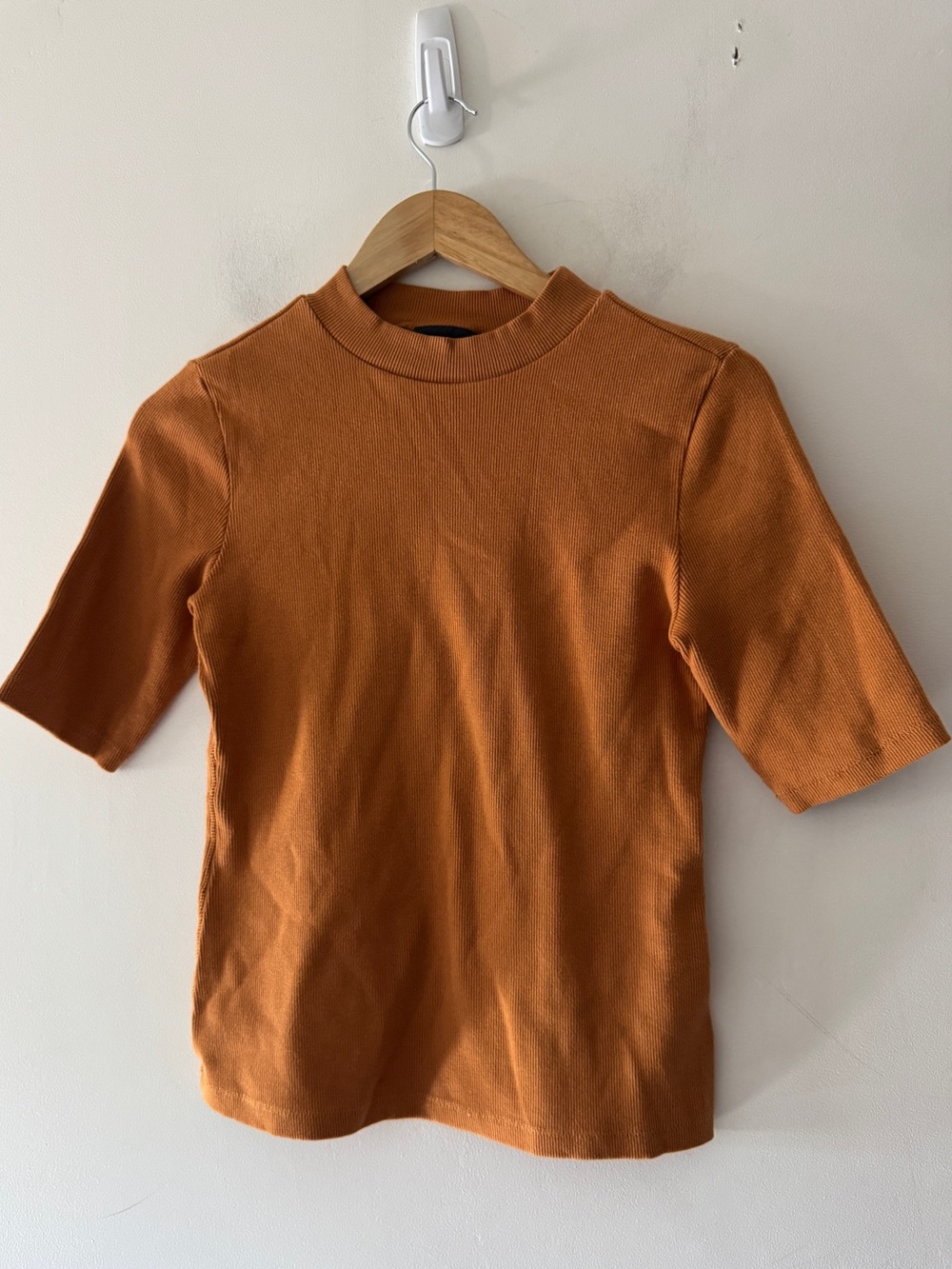 Maeve by Anthropologie Ribbed Mock Neck Top Burnt Orange